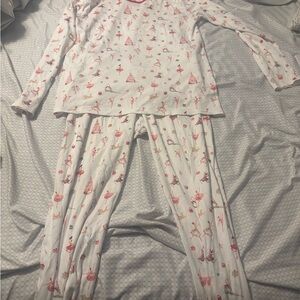 Women's Ballet Print Pajama Set - White & Pink